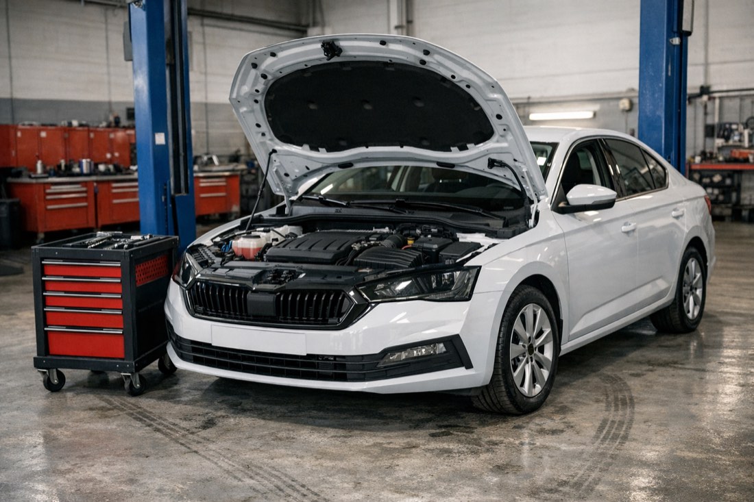 Škoda в ремонтном боксе, диагностика двигателя